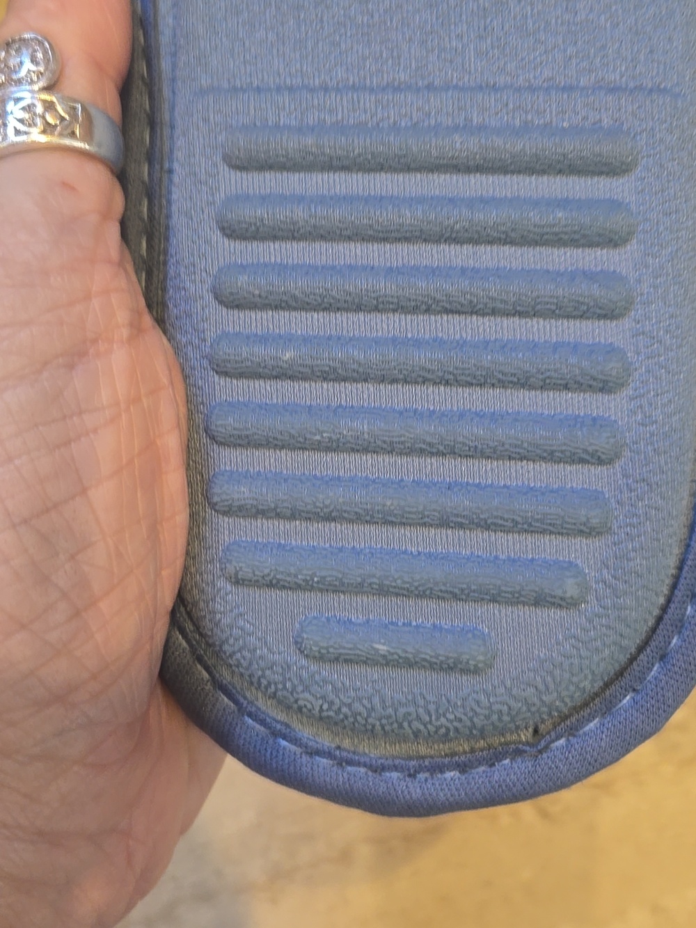 Rae Dunn "Rise and Shine" Denim Blue Slippers - Picture 8 of 11